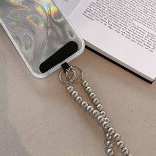 Auramma Collections Avant Basic Cool Aesthetic Funky Silver Pearl White Clear Bead Chain Crossbody Phone Lanyard