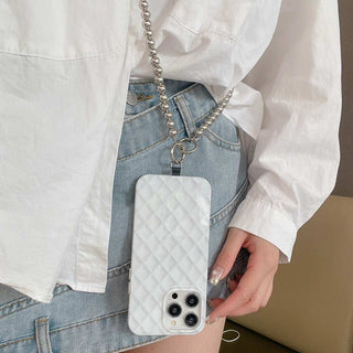 Auramma Collections Avant Basic Cool Aesthetic Funky Silver Pearl White Clear Bead Chain Crossbody Phone Lanyard
