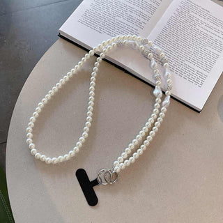 Auramma Collections Avant Basic Cool Aesthetic Funky Silver Pearl White Clear Bead Chain Crossbody Phone Lanyard