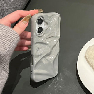 Auramma Collections Cool Aaesthetic Glossy Gray Neutral Color 3D Textured Surface Crinkles Style Soft TPU Case iPhone 17 16 15 14 13 12 11 Pro Max Air
