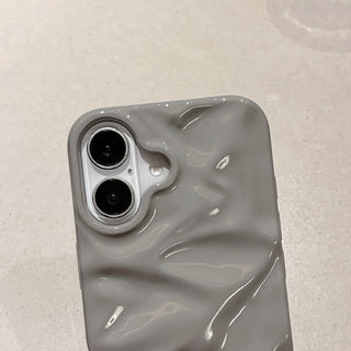 Auramma Collections Cool Aaesthetic Glossy Gray Neutral Color 3D Textured Surface Crinkles Style Soft TPU Case iPhone 17 16 15 14 13 12 11 Pro Max Air