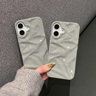 Auramma Collections Cool Aaesthetic Glossy Gray Neutral Color 3D Textured Surface Crinkles Style Soft TPU Case iPhone 17 16 15 14 13 12 11 Pro Max Air