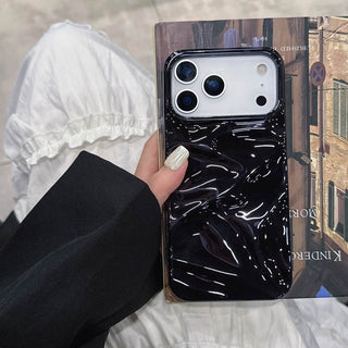 Auramma Collections Cool Aesthetic Glossy Metallic Black Gold Purple Green Silver Blue Fuchsia 3D Crinkly Texture Surface Style Soft TPU Case iPhone 17 16 15 14 13 12 Pro Max Plus Air