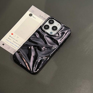 Auramma Collections Cool Aesthetic Glossy Metallic Black Gold Purple Green Silver Blue Fuchsia 3D Crinkly Texture Surface Style Soft TPU Case iPhone 17 16 15 14 13 12 Pro Max Plus Air