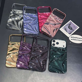 Auramma Collections Cool Aesthetic Glossy Metallic Black Gold Purple Green Silver Blue Fuchsia 3D Crinkly Texture Surface Style Soft TPU Case iPhone 17 16 15 14 13 12 Pro Max Plus Air