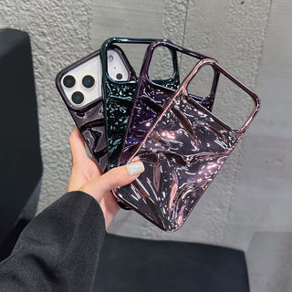 Auramma Collections Cool Aesthetic Glossy Metallic Black Gold Purple Green Silver Blue Fuchsia 3D Crinkly Texture Surface Style Soft TPU Case iPhone 17 16 15 14 13 12 Pro Max Plus Air