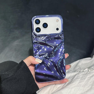 Auramma Collections Cool Aesthetic Glossy Metallic Black Gold Purple Green Silver Blue Fuchsia 3D Crinkly Texture Surface Style Soft TPU Case iPhone 17 16 15 14 13 12 Pro Max Plus Air