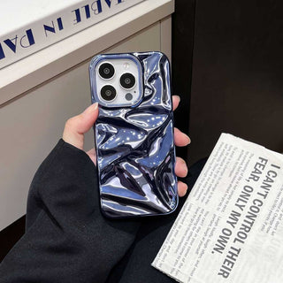 Auramma Collections Cool Aesthetic Glossy Metallic Black Gold Purple Green Silver Blue Fuchsia 3D Crinkly Texture Surface Style Soft TPU Case iPhone 17 16 15 14 13 12 Pro Max Plus Air
