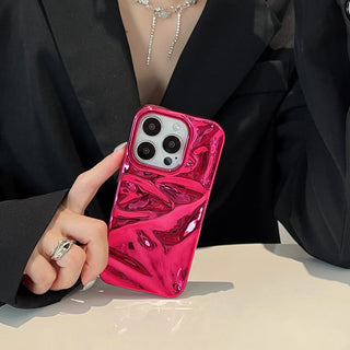 Auramma Collections Cool Aesthetic Glossy Metallic Black Gold Purple Green Silver Blue Fuchsia 3D Crinkly Texture Surface Style Soft TPU Case iPhone 17 16 15 14 13 12 Pro Max Plus Air