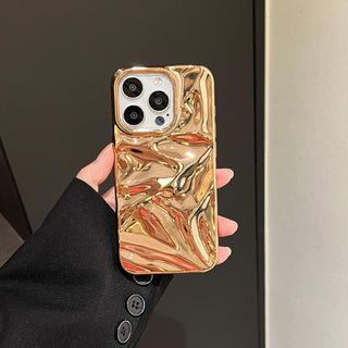 Auramma Collections Cool Aesthetic Glossy Metallic Black Gold Purple Green Silver Blue Fuchsia 3D Crinkly Texture Surface Style Soft TPU Case iPhone 17 16 15 14 13 12 Pro Max Plus Air