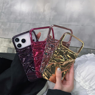Auramma Collections Cool Aesthetic Glossy Metallic Black Gold Purple Green Silver Blue Fuchsia 3D Crinkly Texture Surface Style Soft TPU Case iPhone 17 16 15 14 13 12 Pro Max Plus Air