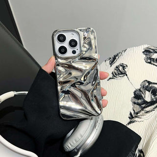 Auramma Collections Cool Aesthetic Glossy Metallic Black Gold Purple Green Silver Blue Fuchsia 3D Crinkly Texture Surface Style Soft TPU Case iPhone 17 16 15 14 13 12 Pro Max Plus Air