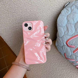 Auramma Collections Cool Aesthetic Glossy Fuchsia Pink Cream White Light Blue Taupe Brown 3D Crinkly Texture Surface Style Soft TPU Case iPhone 17 16 15 14 13 12 11 Pro Max Plus Air
