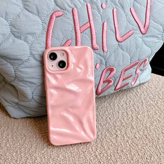 Auramma Collections Cool Aesthetic Glossy Fuchsia Pink Cream White Light Blue Taupe Brown 3D Crinkly Texture Surface Style Soft TPU Case iPhone 17 16 15 14 13 12 11 Pro Max Plus Air
