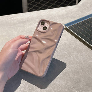 Auramma Collections Cool Aesthetic Glossy Fuchsia Pink Cream White Light Blue Taupe Brown 3D Crinkly Texture Surface Style Soft TPU Case iPhone 17 16 15 14 13 12 11 Pro Max Plus Air