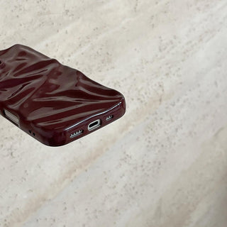 Auramma Collections Cool Aesthetic Glossy Wine Red Burgundy 3D Crinkles Textured Surface Style Soft TPU Case iPhone 17 16 15 14 13 12 11 Pro Max Air