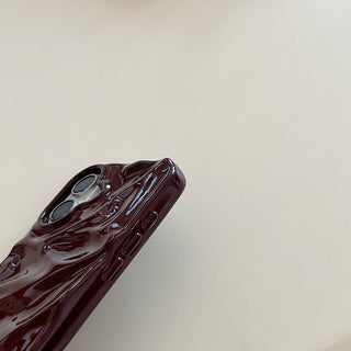 Auramma Collections Cool Aesthetic Glossy Wine Red Burgundy 3D Crinkles Textured Surface Style Soft TPU Case iPhone 17 16 15 14 13 12 11 Pro Max Air