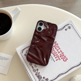Auramma Collections Cool Aesthetic Glossy Wine Red Burgundy 3D Crinkles Textured Surface Style Soft TPU Case iPhone 17 16 15 14 13 12 11 Pro Max Air