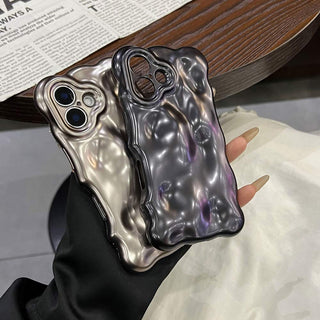 Auramma Collections Cool Aesthetic Matte Metallic Black Silver Gold Blue 3D Bubbles Textured Surface Soft TPU Case iPhone 17 16 15 14 13 12 11 Pro Max Plus Air