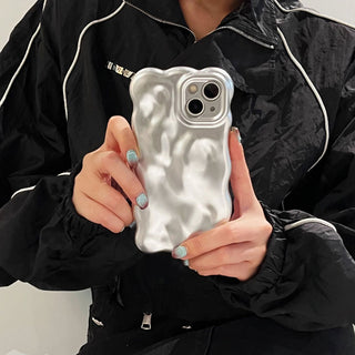 Auramma Collections Avant Basic Wavy Edge Matte Silver 3D Bubble Style TPU Case iPhone 17 16 15 14 13 12 11 Pro Max Plus Air