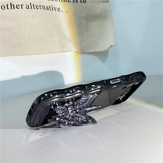 Auramma Collections Cool Aesthetic Metallic Black Silver Rose Gold Butterfly Stand Matching Wrist Charm Soft TPU Case Samsung Z Flip 6 5 4 3