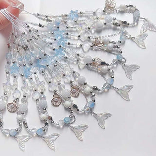 Auramma Collections Cool Soft Aesthetic Kawaii Clear Blue Mermaid Tail Pearl Shell Sea Star Phone String Charm