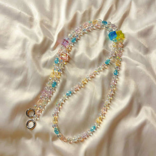 Auramma Collections Funky Kawaii Clear Solid Pastel Rainbow Color Bead Diamond Cube Rose Paw Crossbody Phone Charm Lanyard
