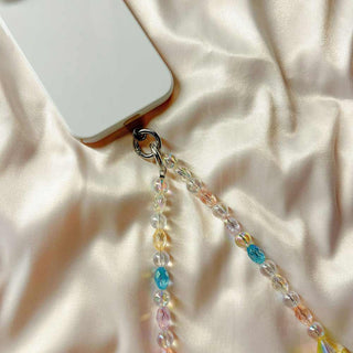 Auramma Collections Funky Kawaii Clear Solid Pastel Rainbow Color Bead Diamond Cube Rose Paw Crossbody Phone Charm Lanyard