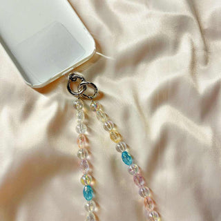 Auramma Collections Funky Kawaii Clear Solid Pastel Rainbow Color Bead Diamond Cube Rose Paw Crossbody Phone Charm Lanyard