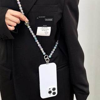 Auramma Collections Funky Kawaii Clear Solid Pastel Rainbow Color Bead Diamond Cube Rose Paw Crossbody Phone Charm Lanyard