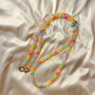 Auramma Collections Funky Kawaii Clear Solid Pastel Rainbow Color Bead Diamond Cube Rose Paw Crossbody Phone Charm Lanyard