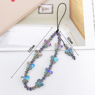 Auramma Collections Funky Kawaii Dark Iridescent Colors Butterfly Flower Bead String Phone Charm