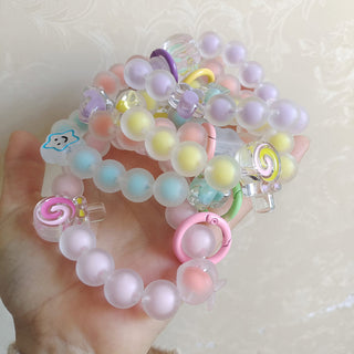 Auramma Collections Funky Kawaii Frosted Pink Purple Green Blue Yellow Lollipop Star Heart Flower Cube Bead Bracelet Phone Charm