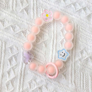 Auramma Collections Funky Kawaii Frosted Pink Purple Green Blue Yellow Lollipop Star Heart Flower Cube Bead Bracelet Phone Charm