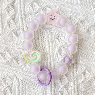 Auramma Collections Funky Kawaii Frosted Pink Purple Green Blue Yellow Lollipop Star Heart Flower Cube Bead Bracelet Phone Charm