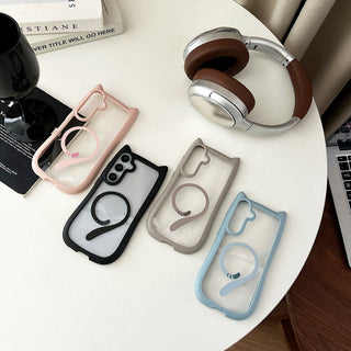 Auramma Collections Funky Kawaii Plain Black Blue Gray Pink Cat Ear Shaped Bumper Tail MagSafe Clear Soft TPU Case Samsung Galaxy S25 S24 S23 Plus