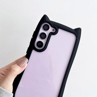 Auramma Collections Funky Kawaii Plain Black Blue Purple Gray Pink Cat Ear Shaped Bumper Clear Soft TPU Case Samsung Galaxy S25 S24 S23 Plus