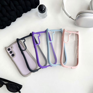 Auramma Collections Funky Kawaii Plain Black Blue Purple Gray Pink Cat Ear Shaped Bumper Clear Soft TPU Case Samsung Galaxy S25 S24 S23 Plus