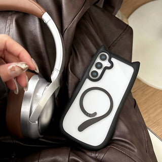 Auramma Collections Funky Kawaii Plain Black Blue Gray Pink Cat Ear Shaped Bumper Tail MagSafe Clear Soft TPU Case Samsung Galaxy S25 S24 S23 Plus