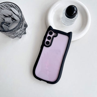 Auramma Collections Funky Kawaii Plain Black Blue Purple Gray Pink Cat Ear Shaped Bumper Clear Soft TPU Case Samsung Galaxy S25 S24 S23 Plus