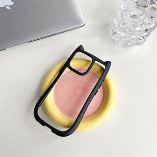 Auramma Collections Funky Kawaii Plain Color Black Pink Cat Ear Shaped Bumper Clear Soft TPU Case iPhone 17 16 15 14 13 Pro Max Plus Air
