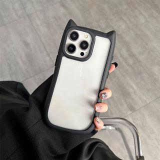Auramma Collections Funky Kawaii Plain Color Black Pink Cat Ear Shaped Bumper Clear Soft TPU Case iPhone 17 16 15 14 13 Pro Max Plus Air