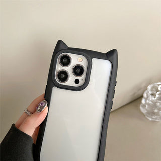 Auramma Collections Funky Kawaii Plain Color Black Pink Cat Ear Shaped Bumper Clear Soft TPU Case iPhone 17 16 15 14 13 Pro Max Plus Air