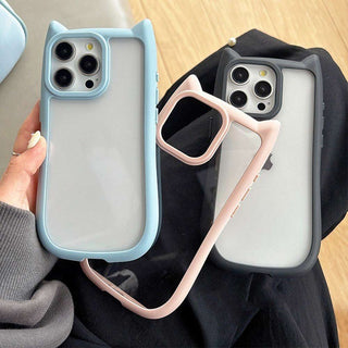 Auramma Collections Funky Kawaii Plain Color Black Pink Cat Ear Shaped Bumper Clear Soft TPU Case iPhone 17 16 15 14 13 Pro Max Plus Air