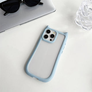 Auramma Collections Funky Kawaii Plain Color Black Pink Cat Ear Shaped Bumper Clear Soft TPU Case iPhone 17 16 15 14 13 Pro Max Plus Air
