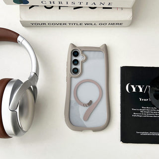 Auramma Collections Funky Kawaii Plain Black Blue Gray Pink Cat Ear Shaped Bumper Tail MagSafe Clear Soft TPU Case Samsung Galaxy S25 S24 S23 Plus