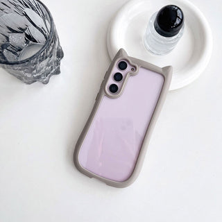 Auramma Collections Funky Kawaii Plain Black Blue Purple Gray Pink Cat Ear Shaped Bumper Clear Soft TPU Case Samsung Galaxy S25 S24 S23 Plus