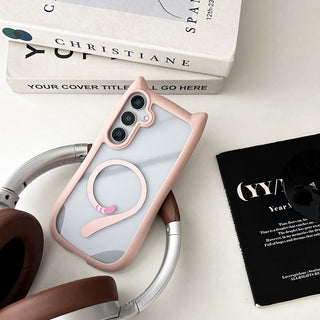Auramma Collections Funky Kawaii Plain Black Blue Gray Pink Cat Ear Shaped Bumper Tail MagSafe Clear Soft TPU Case Samsung Galaxy S25 S24 S23 Plus