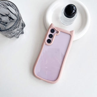 Auramma Collections Funky Kawaii Plain Black Blue Purple Gray Pink Cat Ear Shaped Bumper Clear Soft TPU Case Samsung Galaxy S25 S24 S23 Plus