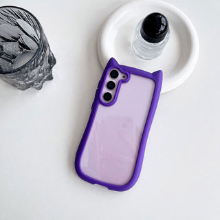 Auramma Collections Funky Kawaii Plain Black Blue Purple Gray Pink Cat Ear Shaped Bumper Clear Soft TPU Case Samsung Galaxy S25 S24 S23 Plus
